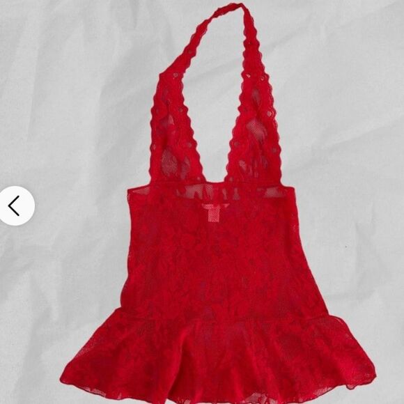 2012 Victoria's Secret Red Full Lace Halter Top Super Mini Dress  Sz XL - Picture 2 of 10